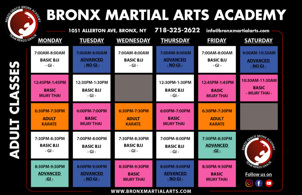 Bronx Martial Arts Schedule